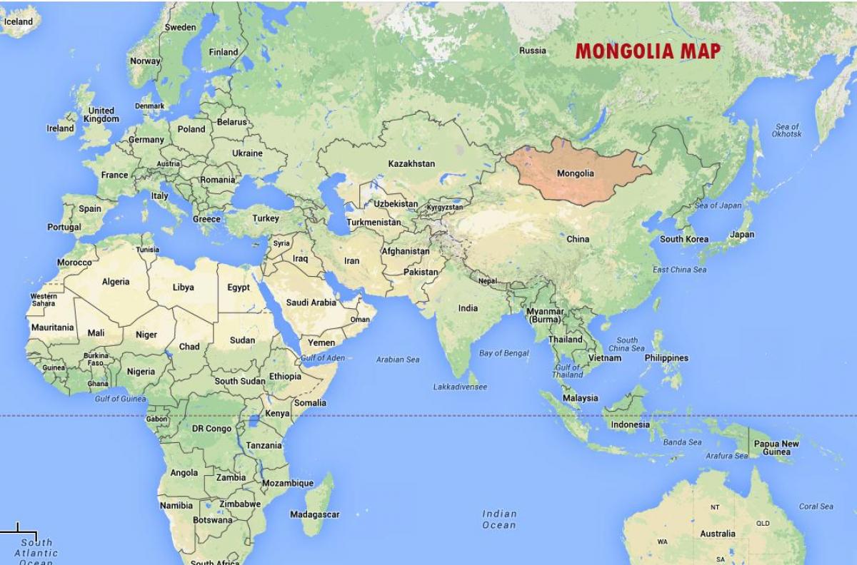 maailman kartta osoittaa Mongolian