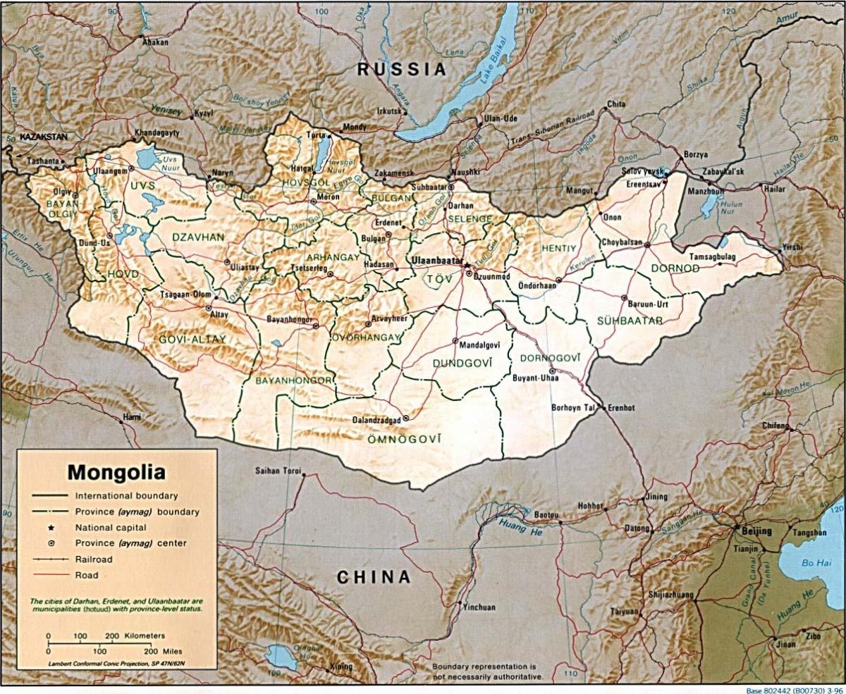 Mongolian maantieteellinen kartta