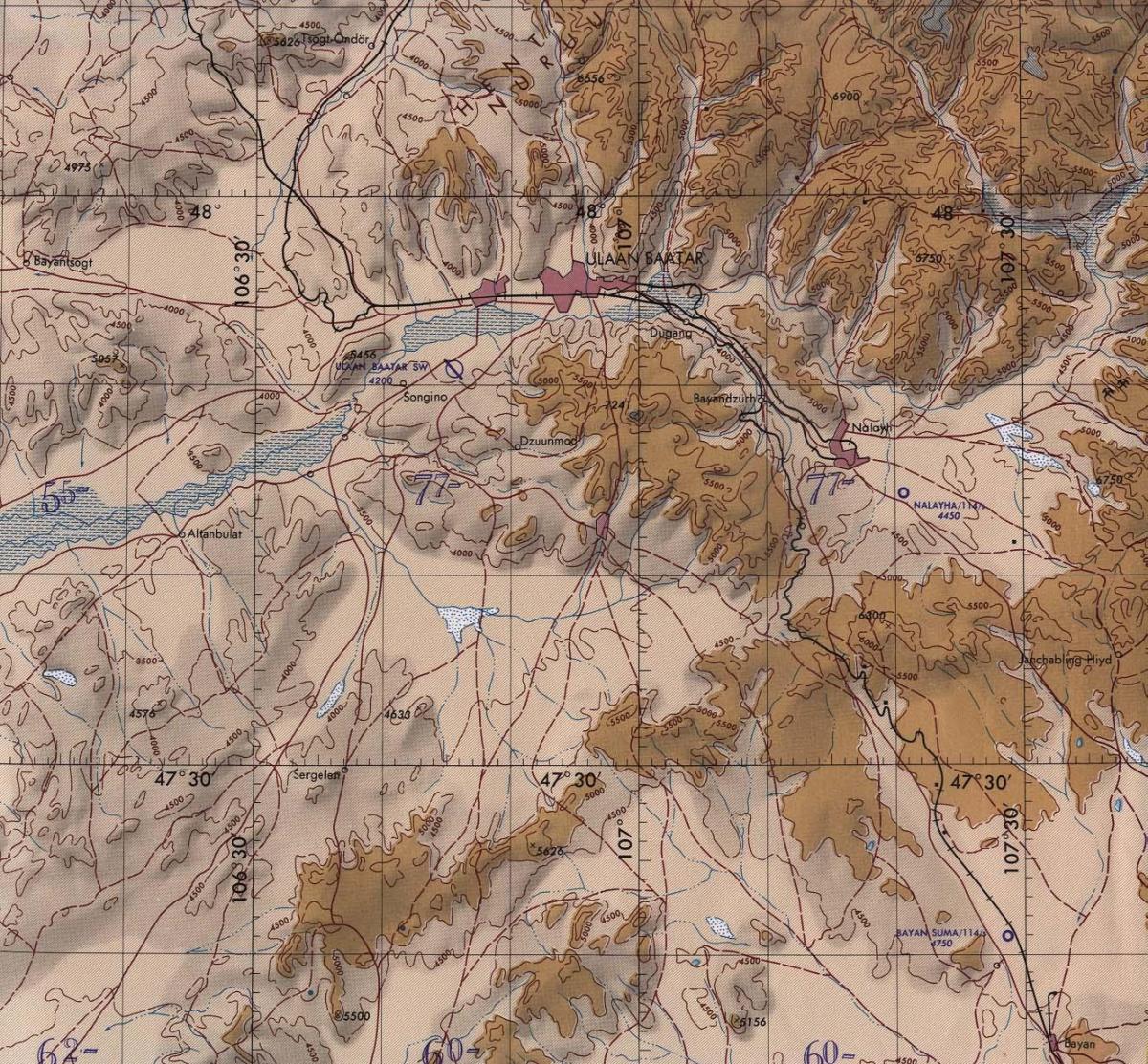 kartta-Mongolian topografisia